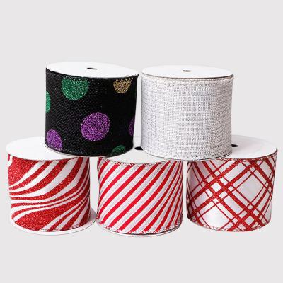 China New Design 2023 Home Decor Christamas Christmas Ribbon Red and White Striped Christmas Ribbon Burlap Jute Wire-Edge Decorative Bow for sale