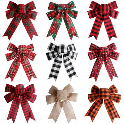 China 100% Polyester Customized 5 x 7 Inch Christmas Plaid Bows Buffalo Check Bows Holiday Decorative Bows for Christmas Tree Home Decor for sale