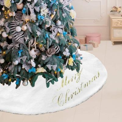 China Indoor and Outdoor 60inch Artificial Fur Skirt Christmas Tree Decoration Exquisite White Christmas Tree Holiday Party Decoration Skirt for sale