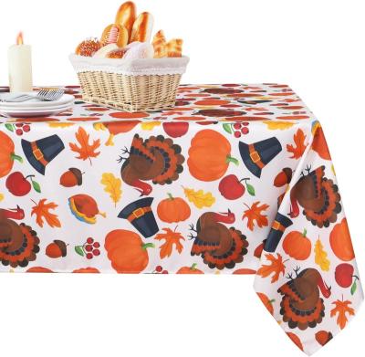 China Autumn Thanksgiving Day Dinner Decorative Table Cover Turkey Polyester Fabrics Pattern Waterproof Rectangular Round Party Table Cloth for sale