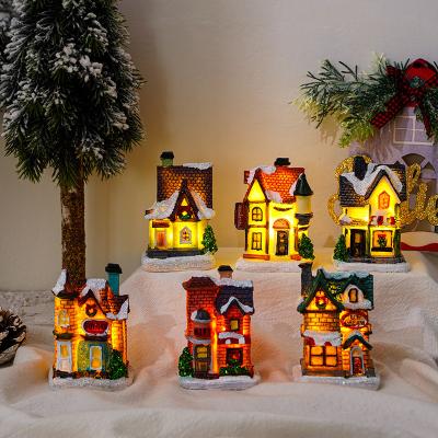 China Custom Desktop Landscape LED Micro Resin Small Ornament Gift Christmas Decoration Bedroom for Xmas Party Village Rooms Decoration for sale