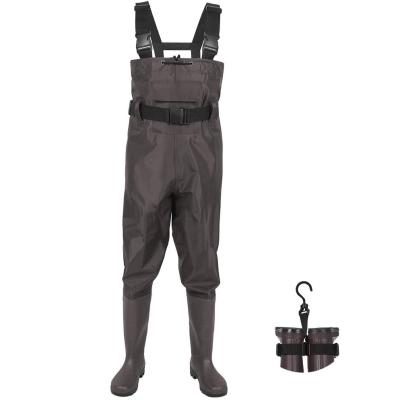 China Waterproof Double Ply PVC Nylon Bootfoot Waist Wader Plus Chest Fishing And Hunting Waders With Boot Hanger For Men And Women for sale