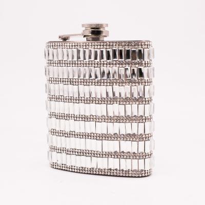 China Business 7 Ounce 304 Stainless Steel Mosaic Diamond Crystal Liquor Hip Flask for sale