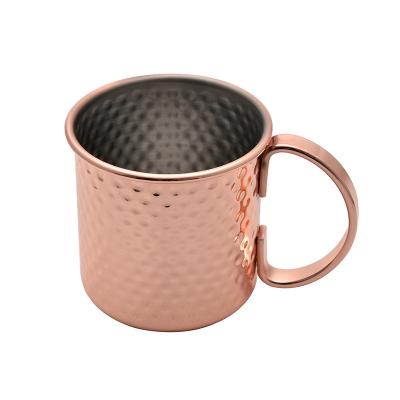 China Viable 450ML Copper Hammered Tumbler Stainless Steel Thermal Coffee Mug Classic Mug Tea Handle Bottum for sale