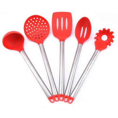 China Durable 316 304 Stainless Steel Silicone Nylon Kitchen Tools Slotted Spoon Pockets Spatula Serving Utensil Sets for sale