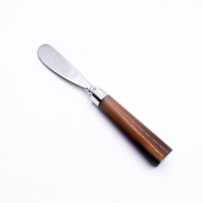 China Sustainable Nature Buffalo Horn Handle Stainless Steel Bread Butter Knife Dessert Spreader for sale