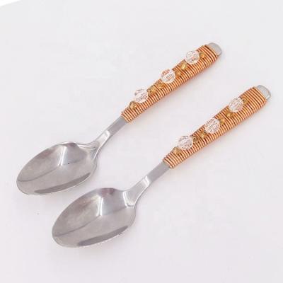 China Viable Gemstone Stainless Steel Cutlery Set Beaded Tea Spoon Metal Fork And Spoon for sale