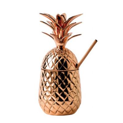 China Stocked 350ml Stainless Steel 304 Rose Gold Copper Mug Tumbler With Lid Juicer Pineapple Cup for sale