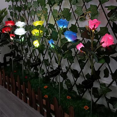 China Solar Powered Outdoor Solar Garden Lights Decorative Lights with 3 Rose Flowers Lights, Landsca Waterproof Solar Powered Outdoor Garden Lights for sale