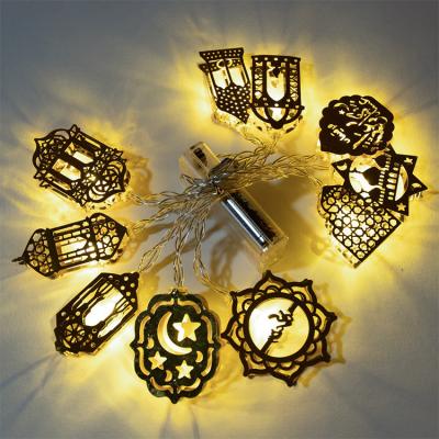 China Muslim Palace Ramadan Decoration Eid al-Fitr Moon Castle Wrought Iron Eid Light String LED Home Decor for sale