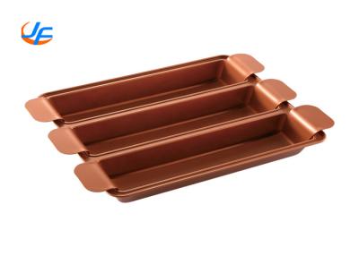 China RK Bakeware China Foodservice NSF Telfon Coat Aluminum Loaf Pans Pullman Three Cup Loaf Pan Copper Trisagna Pan for sale