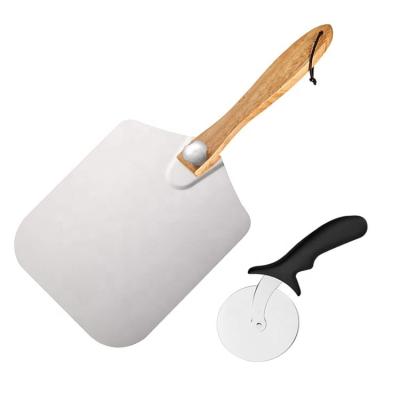 China 12 Inch Aluminum Pizza Shovel With Folding Handle And 10cm Pizza Wheel Cutter Set for sale