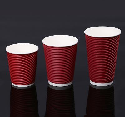 China Insulated Corrugated Paper Cup Double-layer Red Wavy Pattern 8oz for sale