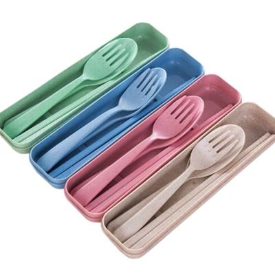 China Wheat Straw Spoon Chopstick Fork Travel Sustainable Portable Eco-Friendly Cutlery Set for sale