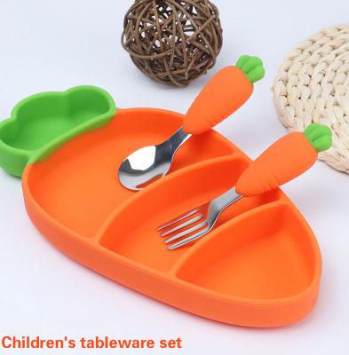 China New Next Cute Silicone Cutlery Stainless Steel Baby Set Baby Dish Dinner Carrot Cartoon Minimalist Feeding Set for sale