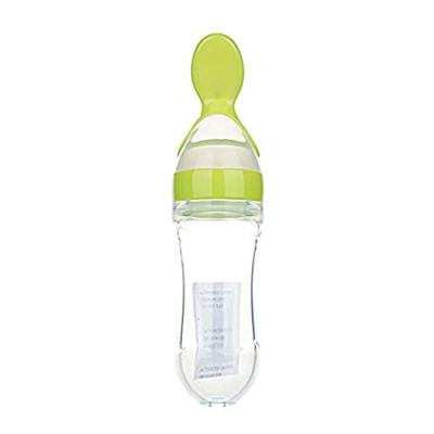 China BPA Free Portable Baby Food Spoon Silicone Squeeze Dispensing Bottle With Spoon For Baby for sale