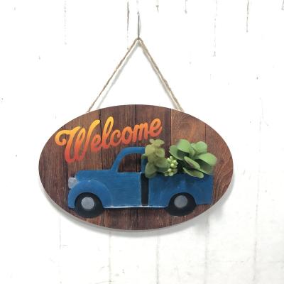 China Art Decor Wood Red Car Welcome Sign for Front Door Decoration for sale