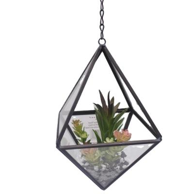 China New Classic/Postmodern Geometric Mini Greenhouse Hanging Brass Glass Planter for sale