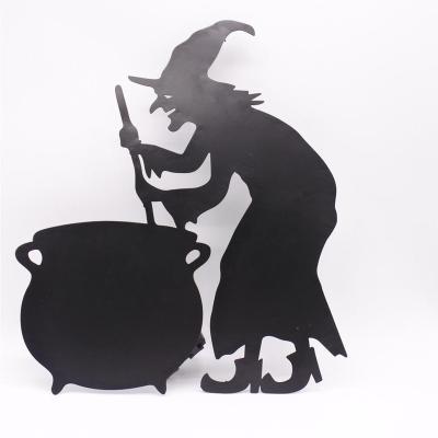 China Europe Metal Halloween Silhouette Witch Cauldron Pot Garden Hanging Ornament with LED for sale