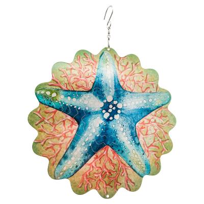 China Art Decor 3D Stainless Steel Wind Spinner Starfish Wind Spinner Hanging Garden Decoration for sale