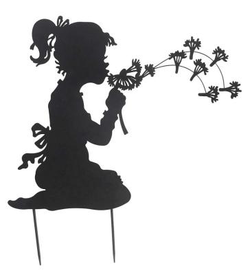 China Art Decor Metal Garden Decor Girl Blows Dandelion Lawn Garden Stake for sale