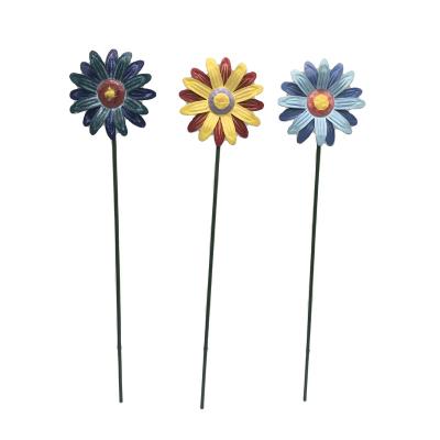 China Garden Decor Metal Set Of 3 Flowers Stake Garden Ornament Outdoor for sale