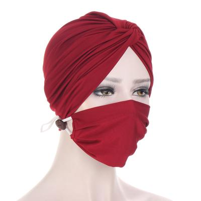 China 2022New Cotton Design Georgette Inner Hijab With Facemask Hats Set Snap Hijab With Hat for sale