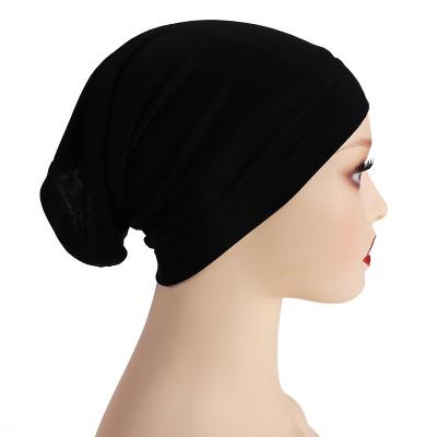 China Hot Selling Summer Cotton Black Under Scarf Muslim Women Turban Scarf Covers Inner Hijab Cap New Plain Stretch for sale