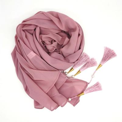 China 2022 New Chiffon Bubble Chiffon Hijab Scarf With Tassel Muslim Scarf Women Gauze Wrap Muslim Shawls Hijab Turban Hijab Islamic for sale