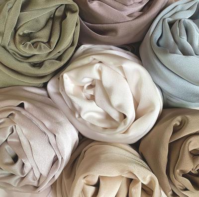 China Custom Plain Crepe Georgette Satin Silk Hijab Malaysia Singapore Silk Fabric Satin Style Popular Crepe Satin Hijab Shawls Scarf for sale