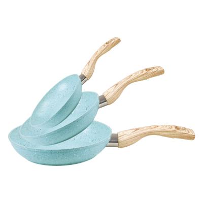 China Sustainable Professional cooking wooden handle pot Non stick frying pan 3-piece ceramic cookware  sets Te koop