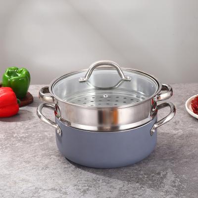 Chine Sustainable Cookware non stick casserole set aluminum covered kitchen soup pot seasoning pot with steamer à vendre