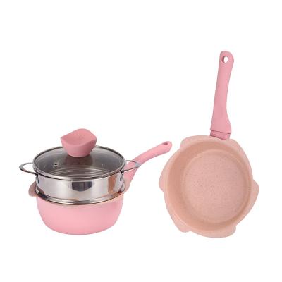 中国 Stocked Kitchenware Mini cooking pot with lid Milk soup pot pot and frying pan Lace kitchenware set 販売のため