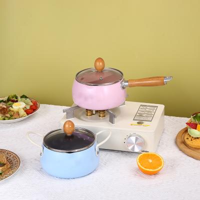 中国 Sustainable Wholesale kitchen cooker set cooking pot camp use non stick mini milk pot steel two ear small soup pot 販売のため