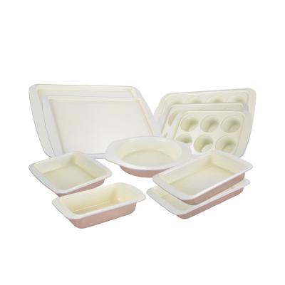 중국 Sustainable Carbon Steel Ceramic Coating Bakeware Set Pizza Cookie Baking Pan Tray Dishes Bread Mold Cake Loaf Baking Sheet Pan Set 판매용