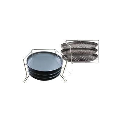 China Sustainable Party 12 inch pizza baking tray with grill 3 layers 3 non stick pizza baking tray sets zu verkaufen