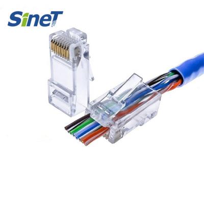 Κίνα Easy Pass Through 3 Prongs Gold Plated RJ45 8P8C UTP Cat5e Cat6 Cat6a Connector προς πώληση