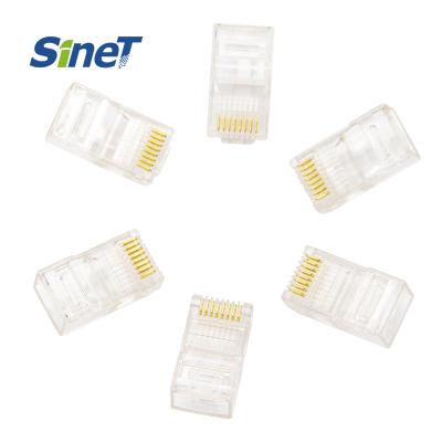 中国 100pcs Customized Packing Per Bag Bottle 3 Prongs Gold Plated RJ45 8P8C UTP Cat5e Cat6 Cat6a Connector 販売のため