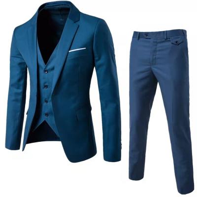 China ST010 Anti-wrinkle men's solid color slim 3 piece suits blazer business profession wedding suit jackets pants vest for sale