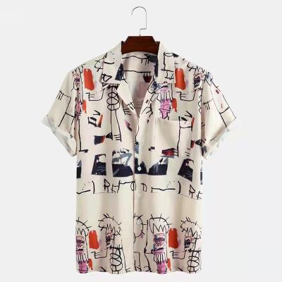 China BL005 Viable Wholesale High Quality Hawaiian Graffiti Printing Men's Summer Fun Casual Short Sleeve Shirt for sale