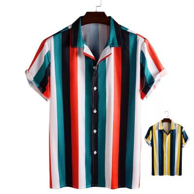 China BL009 Sustainable Summer Slim Cool Mens Top Shirt Short Sleeve Striped Print Hawaiian Shirts for sale