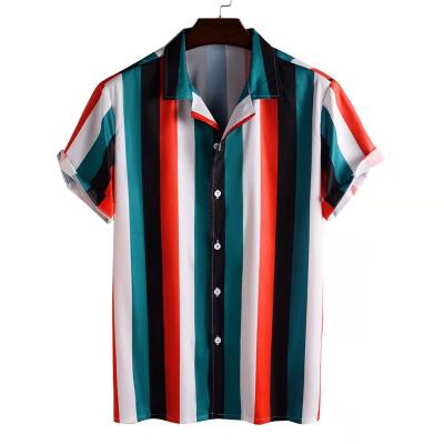 China BL010 SUSTAINABLE Customize Mens Hawaiian Turn-Down Print Stripe Collar Top Short Sleeve Shirt for sale