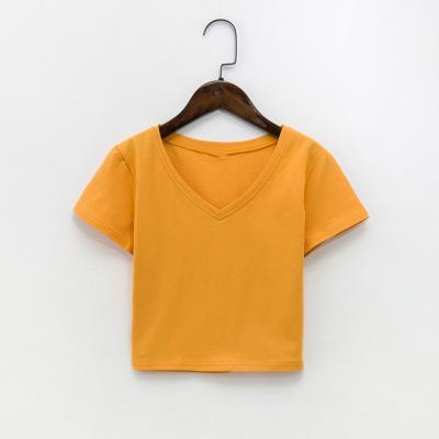 China Fashion High Quality Casual Top Crop V-Neck TS160 Anti-pilling Top Tees For Girls for sale