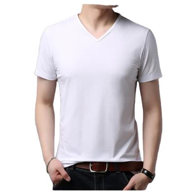 China Compressed TS145 Mens V Neck 95% Cotton 5% Spandex Slim Fit Plain T-Shirts for sale