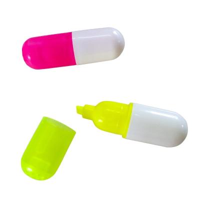 China Popular Colorful Soft Writing Mini Fluorescent Pen Capsule Shape CH-6230 Highlighter Pill Highlighter Bar With Bottle Packing For Promotion for sale