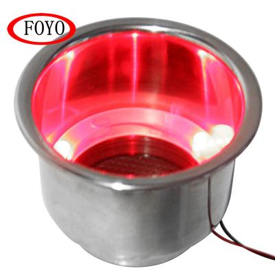 China Used in Boat Leisure Foyo Brand Marine Stainless Steel Cup Drink Holder with Drain and LED Marine Boat Rv Marine Hardware Red for Yacht and Kayak for sale