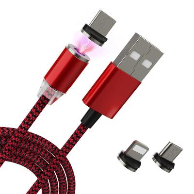 China Magnetic USB Charging Charging Led Flow USB Cable With Type-C Braided Lighting USB C Magnetic Charging Cable 2a 3 Plugs Fast Charging for sale