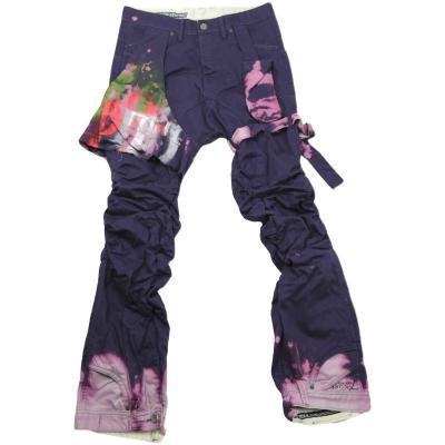 China Wholesale Custom QUICK DRY Denim Purple Men's Trousers Stylish Hip Hop Pants Fold Stacked Pants for sale