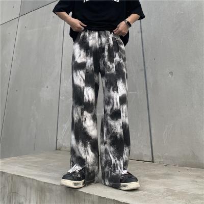 China Custom Logo Summer Cotton Casual High Waist Anti-pilling Anti-pilling Fly Tie Dye Loose Women's Elastic Pants for sale