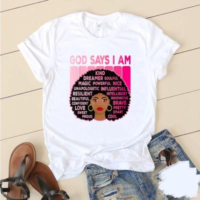 China Anti-Wrinkle Brand Custom Logo Custom Women Cotton T-shirt I AM Word of God Tops Casual Short Sleeve Plus Size T-Shirts for sale